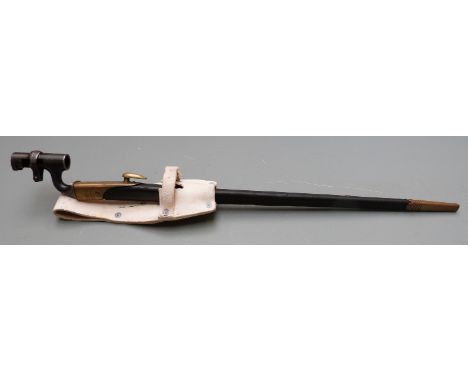 British 1876 pattern socket bayonet converted to 1895 pattern Martini Enfield, clear stamps to 55cm blade, with scabbard and 