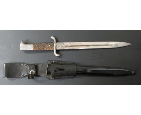 German Fireman's long pattern dress bayonet with blank pommel, S shaped quillon, Staghorn type grips,&nbsp;Alcoso maker's mar