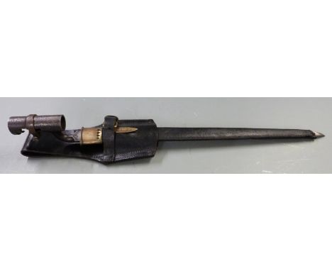 British 1853 pattern socket bayonet with some clear stamps to 43cm blade, with scabbard and frog&nbsp;