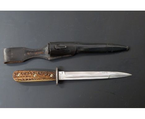 German Luftwaffe Forestry dress bayonet / knife marked Ch.A.W. and Waffen Loesche to ricasso with 20cm fullered blade, stagho