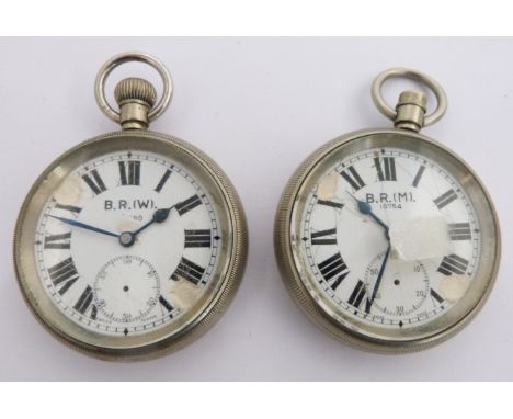 Two British Railways Midland region keyless winding open faced pocket watches, both with subsidiary seconds dial, black Roman