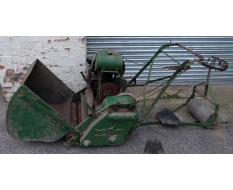 Vintage Dennis 30 inch lawnmower with hand start side valve engine, by repute ex Rolls Royce Derby