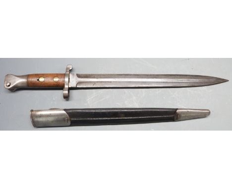 British 1888 pattern bayonet Mk1 second type, clear stamps to ricasso and pommel, 30cm blade, with scabbard&nbsp;&nbsp;