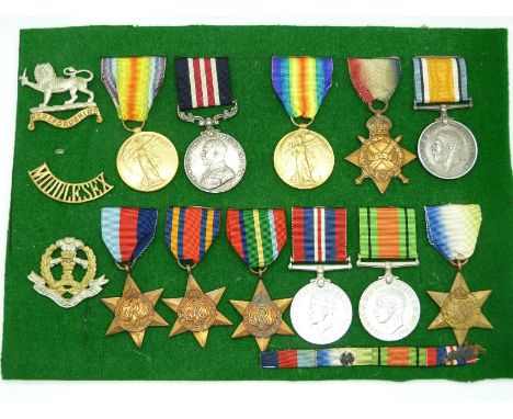 A mounted medal display comprising British Army WWI Military Medal and Victory Medal named to 96811 Pte A/Lcpl W C  Hook, Mid