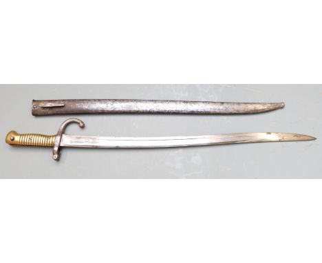 French 1866 pattern chassepot bayonet with 2802 to crosspiece, downswept quillon, Alex Coppell maker to ricasso, 57cm fullere