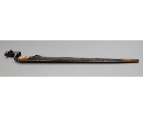 British 1876 pattern Martini Henry socket bayonet with clear stamps to 55cm blade and socket, with scabbard