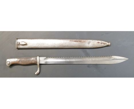 German 1898/05 pattern bayonet later type with muzzle ring trimmed and&nbsp;flashguard, clear stamps, Solingen makers, 37cm&n