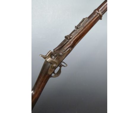 Neeham .50-70 breech loading conversion American service rifle with lock stamped 'US Bridesburg', pop-up ladder sights, steel