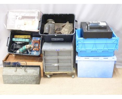A very large quantity of tools, hardware, door furniture, Clarke Air kit 400, Stilsons, lamps, files, vices, power tools, soc