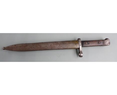Austrian 1895 pattern Mannlicher bayonet with some clear stamps to ricasso and crosspiece, 25cm fullered blade, with scabbard