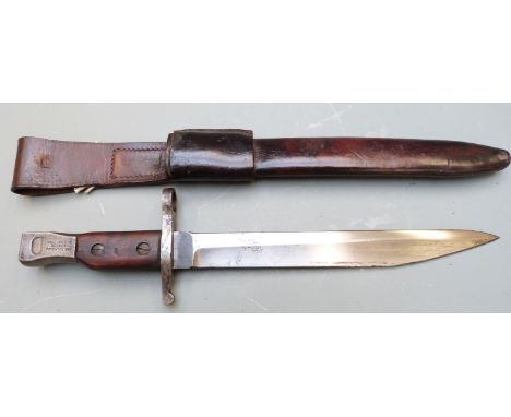 Canadian M1910 pattern knife bayonet for the Ross rifle with some clear stamps to pommel, 25cm unfullered hatched pointed/sha