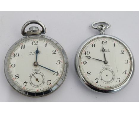 Two British Railways Montine keyless winding open faced pocket watches, both with subsidiary seconds dials, black Arabic nume