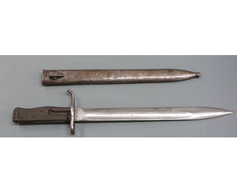 German 88/98 pattern Ersatz all steel knife bayonet with pressed steel hilt and upswept quillon, 31cm blade and scabbard