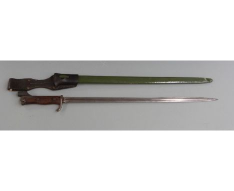 German S98 pattern bayonet with one piece wooden grip, stamped Erfurt, with additional attachment to mortice slot, regimental