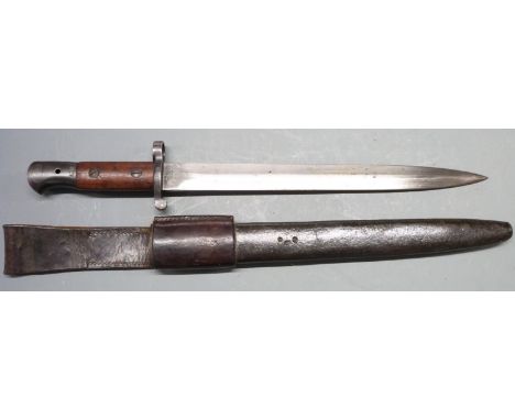British 1903 sword bayonet, some clear stamps to ricasso, crossguard and pommel,&nbsp;30cm blade, with scabbard and frog