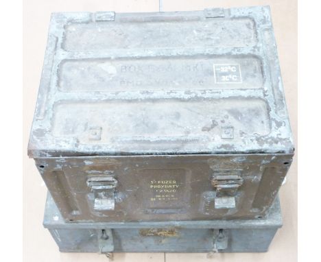 Two metal military ammunition crates or boxes, length of largest 52cm. Consigned by a Royal Navy museum