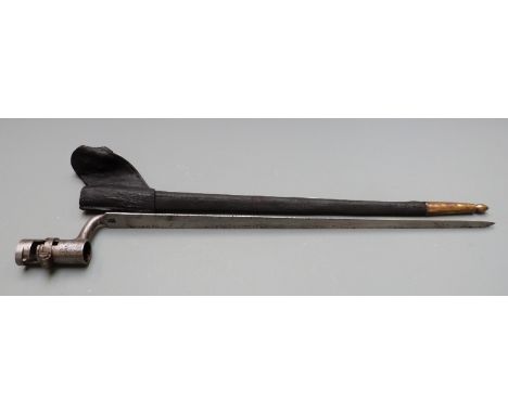 American 1835/1842 pattern socket bayonet stamped US to 45cm blade, with leather scabbard and integral belt loop&nbsp;