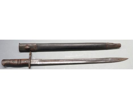 British 1913&nbsp;pattern sword bayonet, with some clear stamps to ricasso, 43cm fullered blade and scabbard