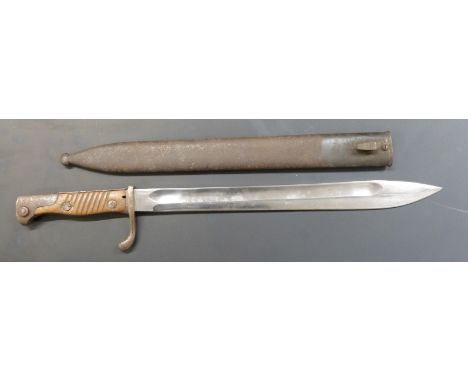 German 1898/05 pattern bayonet later type with muzzle ring trimmed and&nbsp;flashguard, clear stamps, Solingen makers, 37cm&n