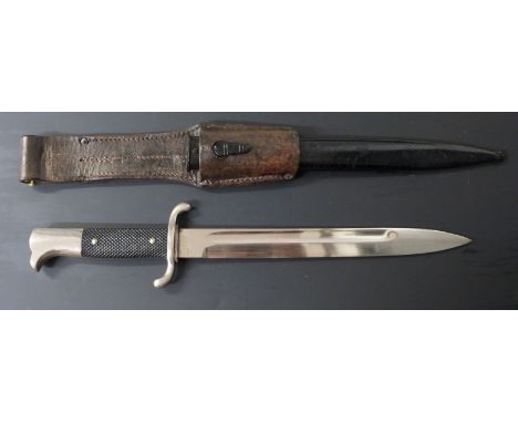 German Fireman's long pattern dress bayonet with blank pommel,&nbsp;S shaped quillon, 24.5cm fullered blade, scabbard and fro