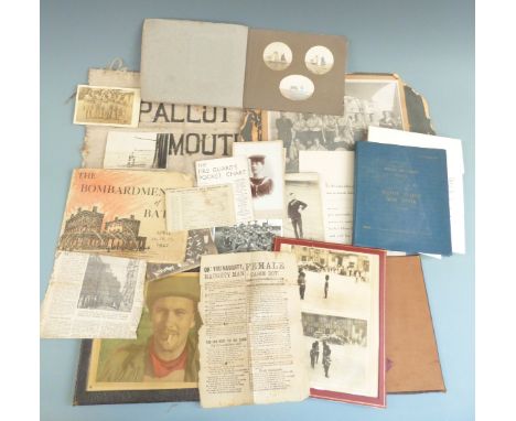 A collection of photographs and collectables for Army, Royal Navy etc including Marling School Cadet Force 1917 postcards and