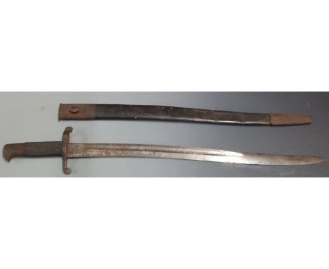 British 1856/58 pattern sword bayonet, 58cm fullered yataghan blade, with scabbard&nbsp;