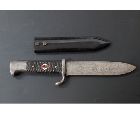 German Nazi Hitler Youth dagger, Blut und Ehre etched to 14cm blade, Puma maker's mark, with metal scabbard