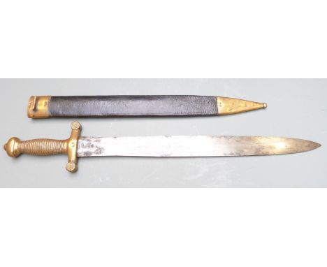 French 1831 pattern short sword with brass grip and crosspiece, 49cm blade and scabbard&nbsp;