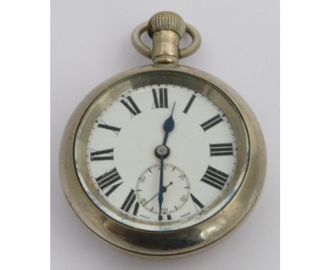 London Midland and Scottish railway keyless winding open faced pocket watch with inset subsidiary seconds dial, black Roman n