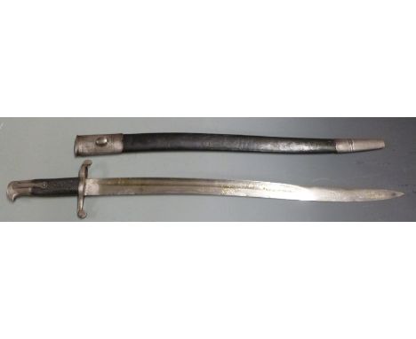 British 1856/58 pattern sword bayonet with anchor stamp to ricasso, 58.5cm fullered yataghan blade, with scabbard&nbsp;