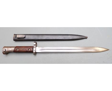Czechoslovakia 1924 pattern bayonet stamped tgf tp pommel, 30cm fullered blade, with scabbard also stamped tgf E348