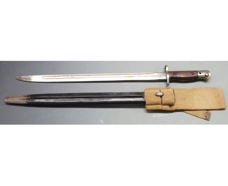 British 1907 pattern sword bayonet, some clean stamps, cleaning hole to pommel, with 42cm fullered blade modified for drill, 