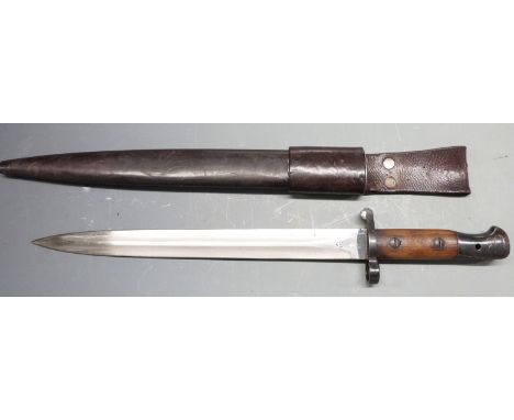 British 1903 sword bayonet, clear stamps to ricasso including Enfield maker's mark,&nbsp;30cm blade, with Mk2 scabbard also w