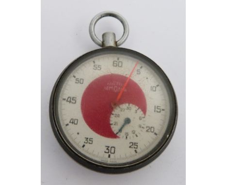 British Railways Midland Region Lemania Nero stopwatch, with subsidiary dial, black numerals, red and white face and case mar