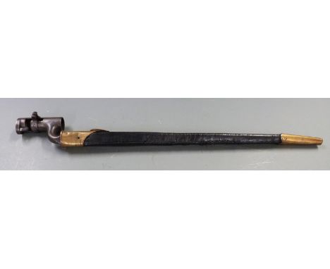 British 1853 pattern socket bayonet with some clear stamps to 43cm blade, with scabbard
