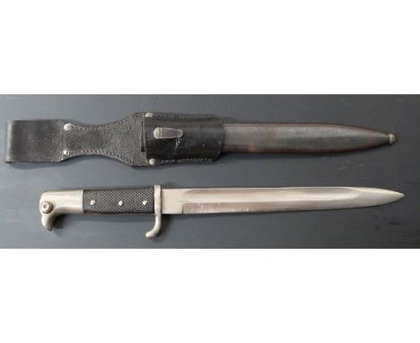 German KS98 pattern bayonet with Carl Eickhorn symbol to ricasso, 25.5cm fullered blade, scabbard stamped 3453 and frog