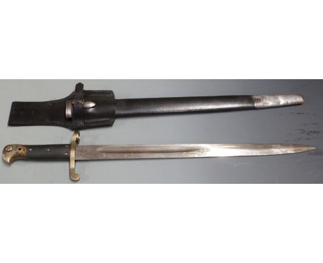 British 1887 pattern Martini Henry sword bayonet Mk4, clear stamps to ricasso and pommel, with 46cm fullered blade, scabbard 