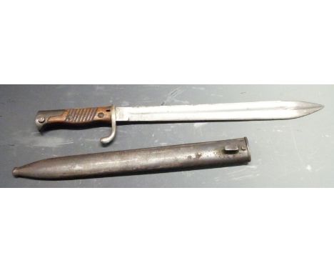 German 1898/05 pattern bayonet later type with muzzle ring trimmed and&nbsp;flashguard, clear stamps, Solingen makers, 37cm&n