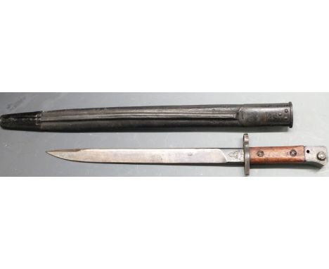 British 'Indian' pattern bayonet No1 Mk2 with square pommel and false edge to 30cm blade, clean stamps including RFI to ricas