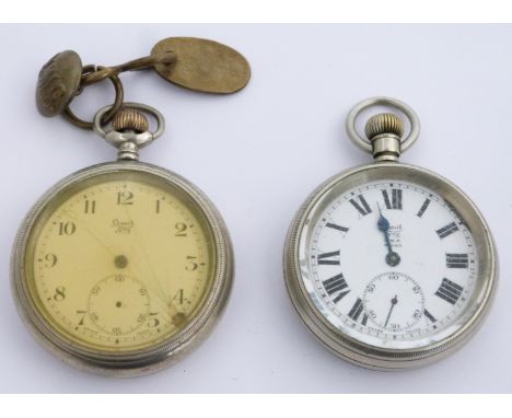 Two Great Western Railway Limit keyless winding open faced pocket watches, both with inset subsidiary seconds dial, black num