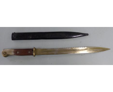 German S 1914 pattern sawback bayonet marked BK within oval to ricasso, with shaped wooden grips, 31cm sawback fullered blade