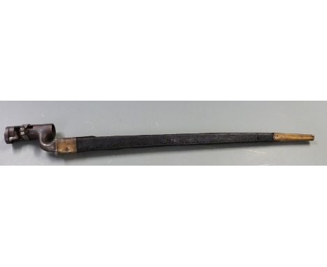 British 1853 pattern socket bayonet, some clear stamps to socket, 43cm blade and scabbard&nbsp;&nbsp;