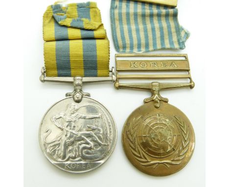 British Army Korea Medal named to 22367247 Gunner H.L. Clarke Royal Artillery 1951, together with his United Nations Korea me