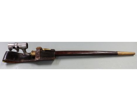 British 1853 pattern socket bayonet with some clear stamps to 43cm blade, with scabbard and frog&nbsp;