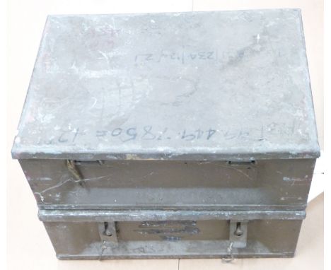 Two metal military ammunition crates or boxes, length 52cm.&nbsp;Consigned by a Royal Navy museum