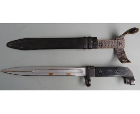 Russian AK49 bayonet stamped U888 to crosspiece with 20cm fullered blade, scabbard and belt loop&nbsp;