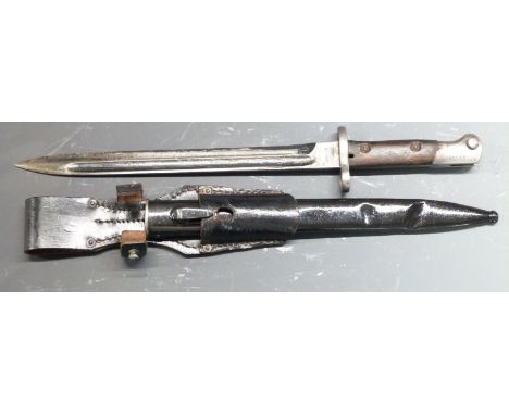 German Mauser bayonet similar to 81/74 pattern, B1348 to pommel, Simpson and Co makers,&nbsp;28cm fullered blade, scabbard an