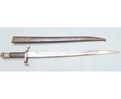 Portuguese 1886 pattern sword bayonet with Steyr 1886 to blade, QQ689 to crosspiece, 47cm fullered yataghan blade and steel s