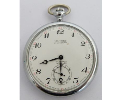 British Railways Midland region Montine keyless winding open faced pocket watch with subsidiary seconds dial, black Arabic nu