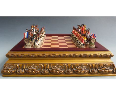 Franklin Mint Napoleonic War chess set with figural pieces, in original fitted wooden box.&nbsp;